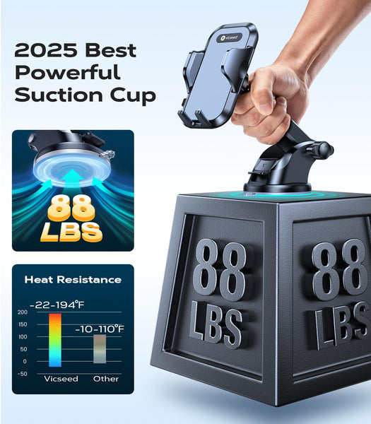 2025 BEST [Rally Racing-Grade] Car Phone Holder for Cars [88+LBS Strongest Suction] 3In 1 Dashboard Windscreen Vent Mobile Phone Holder for Car [Big phone & Thick Case Friendly] for iPhone Samsung