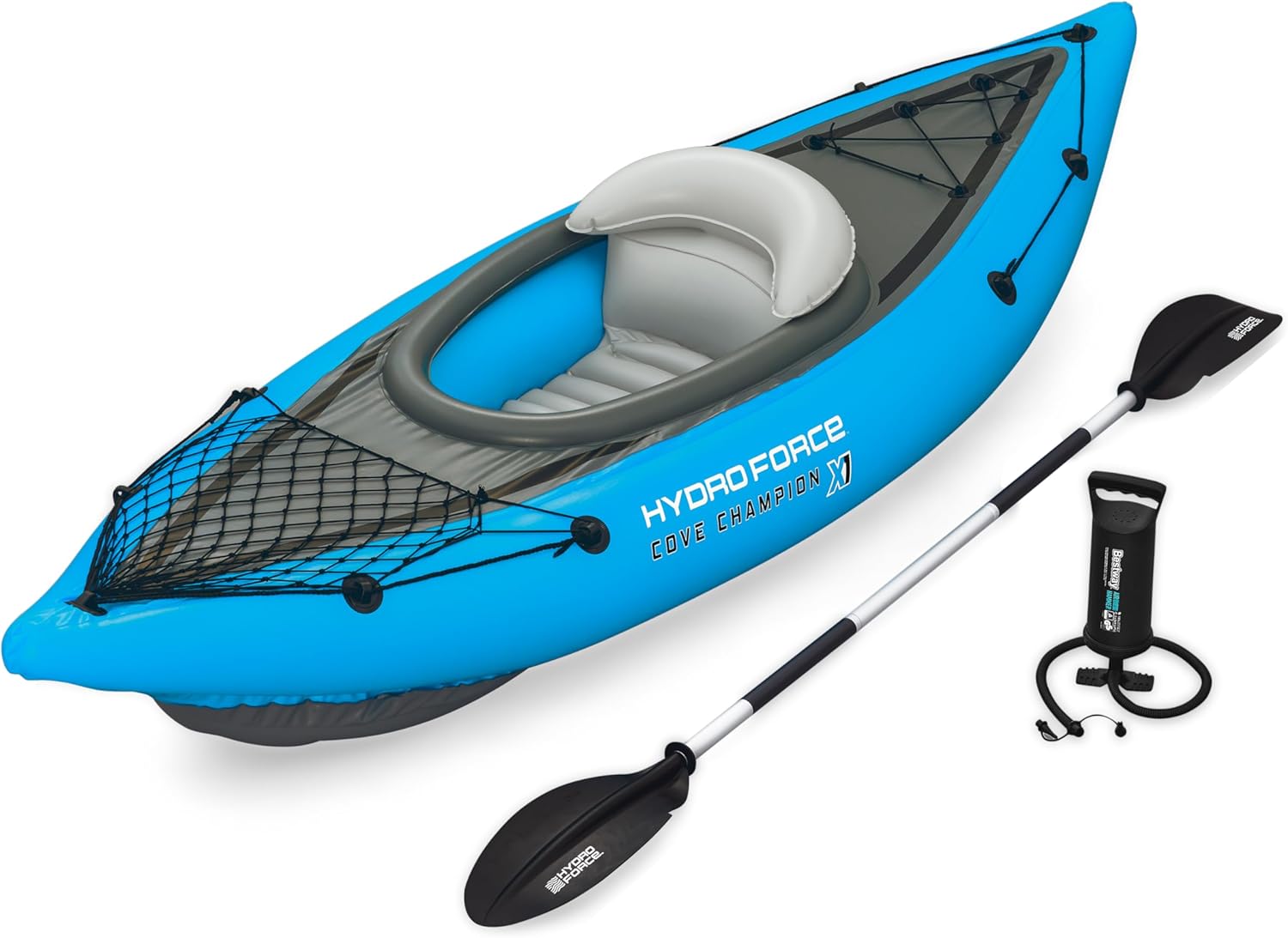 Bestway | Hydro-Force Cove Champion X1 Kayak| Inflatable Boat Set With Hand Pump, Paddles, Seats, Fins and Storage Bag | One Seater