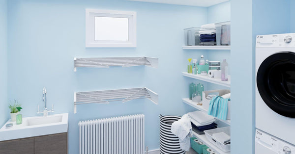 Hot Flow Glide Foldable Wall Mounted Clothes Rack, Retractable Clothes Drying Rack. Sleek Design With 6 x 100cm Rods For 6m Of Hanging Line. Perfect