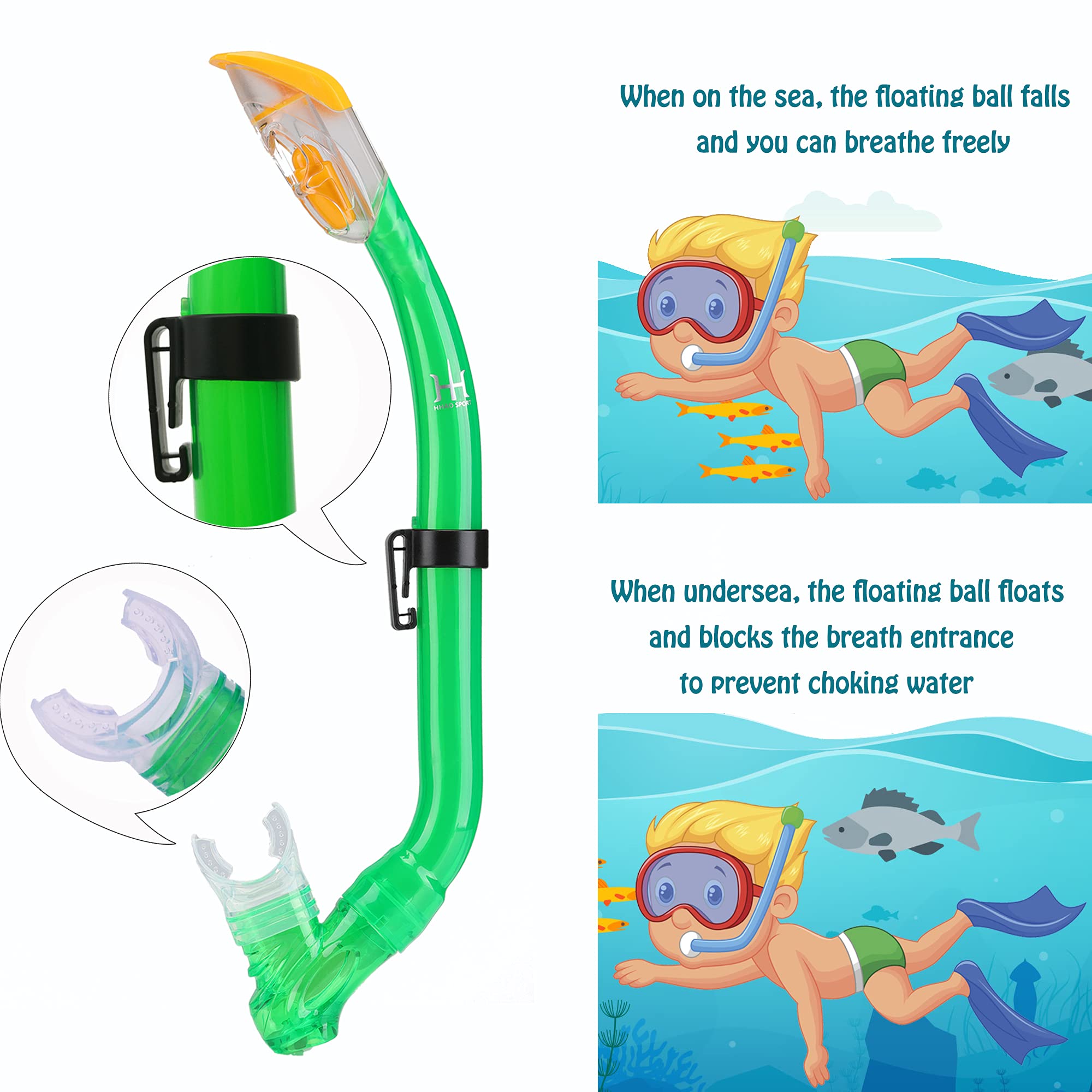 Kids Snorkeling Set with Fins Anti Leak Snorkeling Gear for Kids with Adjustable Flippers, Youth Junior Full Dry Snorkel Set Swimming Goggles with