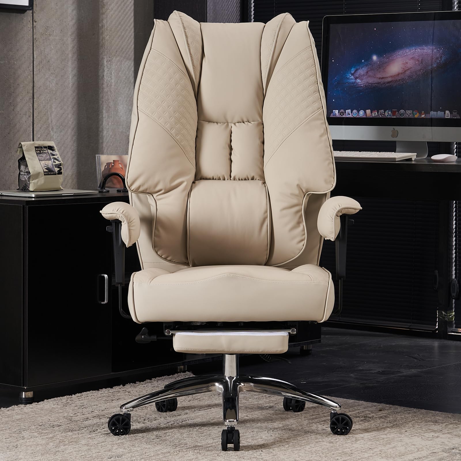 EXCEBET Ergonomic Office Chair – High Back PU Leather Executive Desk Chair with Adjustable Armrests, Swivel Computer Chair for Home/Office, Heavy Duty Support up to 400 lbs