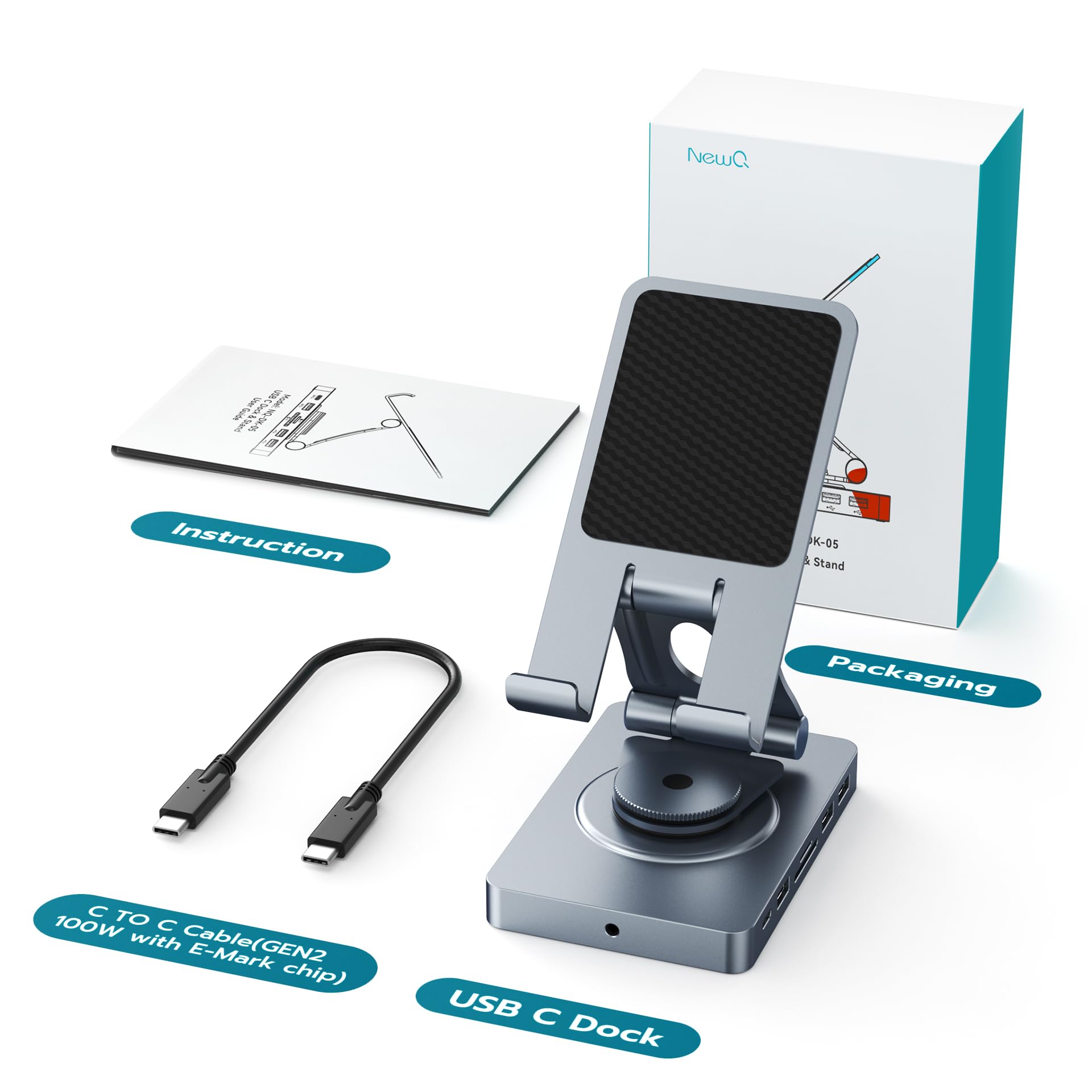 360° Rotating iPad/iPad Pro USB C Docking Station, 11-in-1 with SD TF 4.0 Reader, 4K@60Hz HDMI, RJ45, Audio, USB A, USB C, For Tablet, Steam Deck, ROG Ally, Legion Go, Msi Claw, Samsung, etc