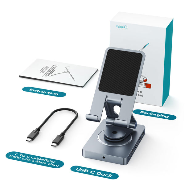 360° Rotating iPad/iPad Pro USB C Docking Station, 11-in-1 with SD TF 4.0 Reader, 4K@60Hz HDMI, RJ45, Audio, USB A, USB C, For Tablet, Steam Deck, ROG Ally, Legion Go, Msi Claw, Samsung, etc