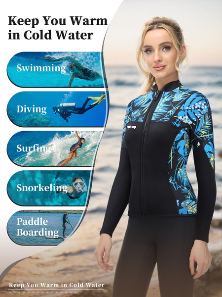 Owntop 2mm Neoprene Wetsuits Jacket for Men/Women, Long Sleeve Front Zipper, Purple, Unisex-Adults, Surfing, Scuba Diving, Paddling, Swimming