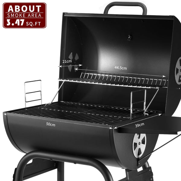 Charcoal BBQ Grill Smoker with Side Shelves, Portable Barrel Barbecue Grill Outdoor with Temperature Gauge, Warming Rack, Stainless Steel Racks, and Air Vents for Camping and Garden