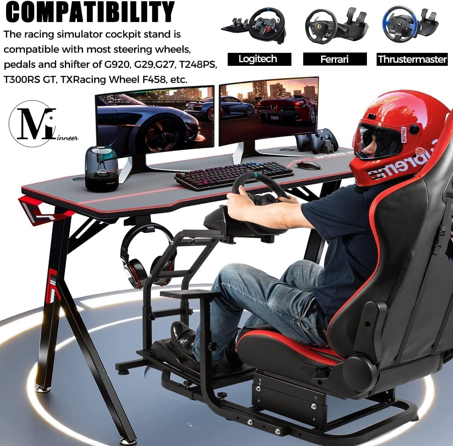 Minneer G25 Racing Simulator Cockpit Adjustable Sim Racing Wheel Stand Fit for Logitech G27 G29 G920 G923,Thrustmaster T150pro T248 T80 t300rs (GT) T300 TX TMX without Steering wheel, pedal and shift