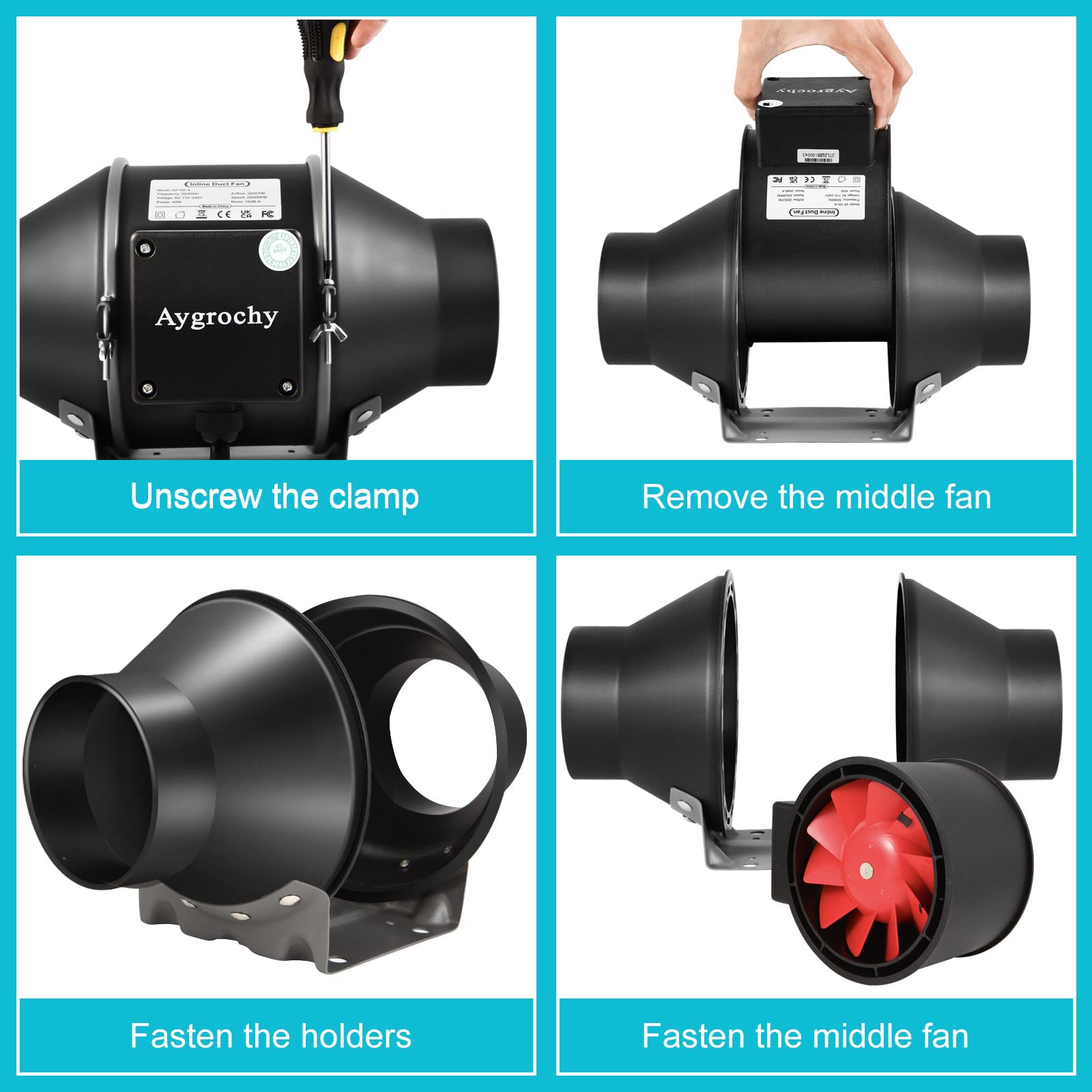 Aygrochy 6 inch Quiet Inline Duct Fan with Variable Speed Controller - Ventilation Exhaust Fan Using for Heating Cooling Booster, Grow Tents,