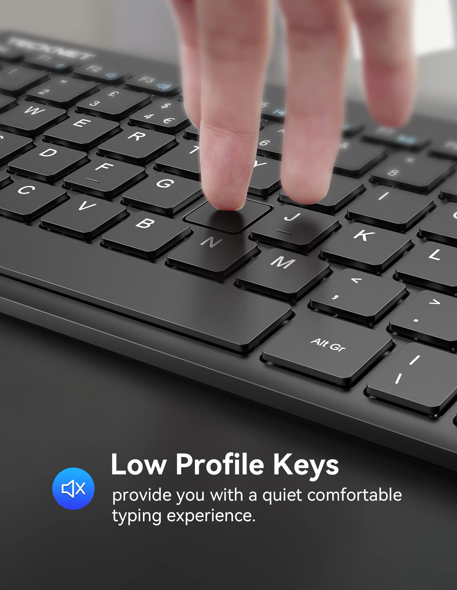 TECKNET 2.4G Wireless Keyboard For Windows/Chrome OS, UK Layout Compact Mini Keyboard, Small Silent Whisper-Quiet Keyboards with 12 months Battery Life (Pink)