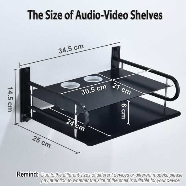 HNVNER Wall Mounted Projector Shelf Metal Router Rack DVD Player Bracket, Floating Wall Shelves For TV Components Such as Cable TV Box/Sky Box/Media