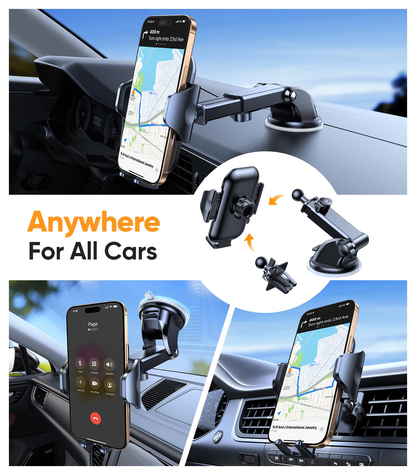 2025 BEST [Rally Racing-Grade] Car Phone Holder for Cars [88+LBS Strongest Suction] 3In 1 Dashboard Windscreen Vent Mobile Phone Holder for Car [Big phone & Thick Case Friendly] for iPhone Samsung