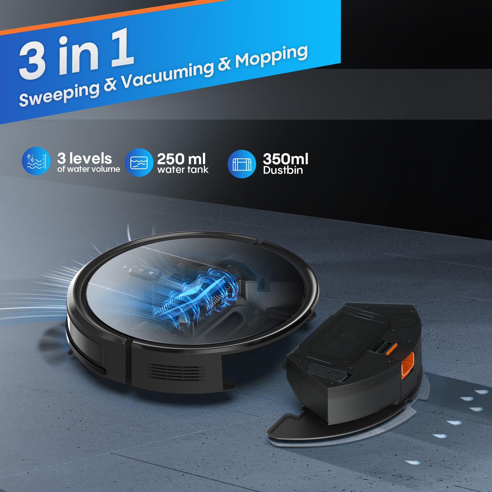 Robot Vacuum Cleaner with Mop, 4-in-1 Robotic Vacuums, 5000Pa Ultra Strong Suction, Long Running Time, Timing Function, App/WiFi for Pet Hair Hard Floor and Carpet(Striped Blue)