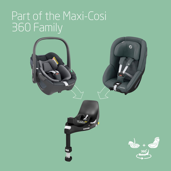 Maxi-Cosi FamilyFix 360 i-Size Base, Rotating Car Seat System, 360 Swivel ISOFIX Base, 0-4 Years (40-105 cm), One-Hand FlexiSpin Rotation, TravelSafe Rotation Control, Click & Go, Black