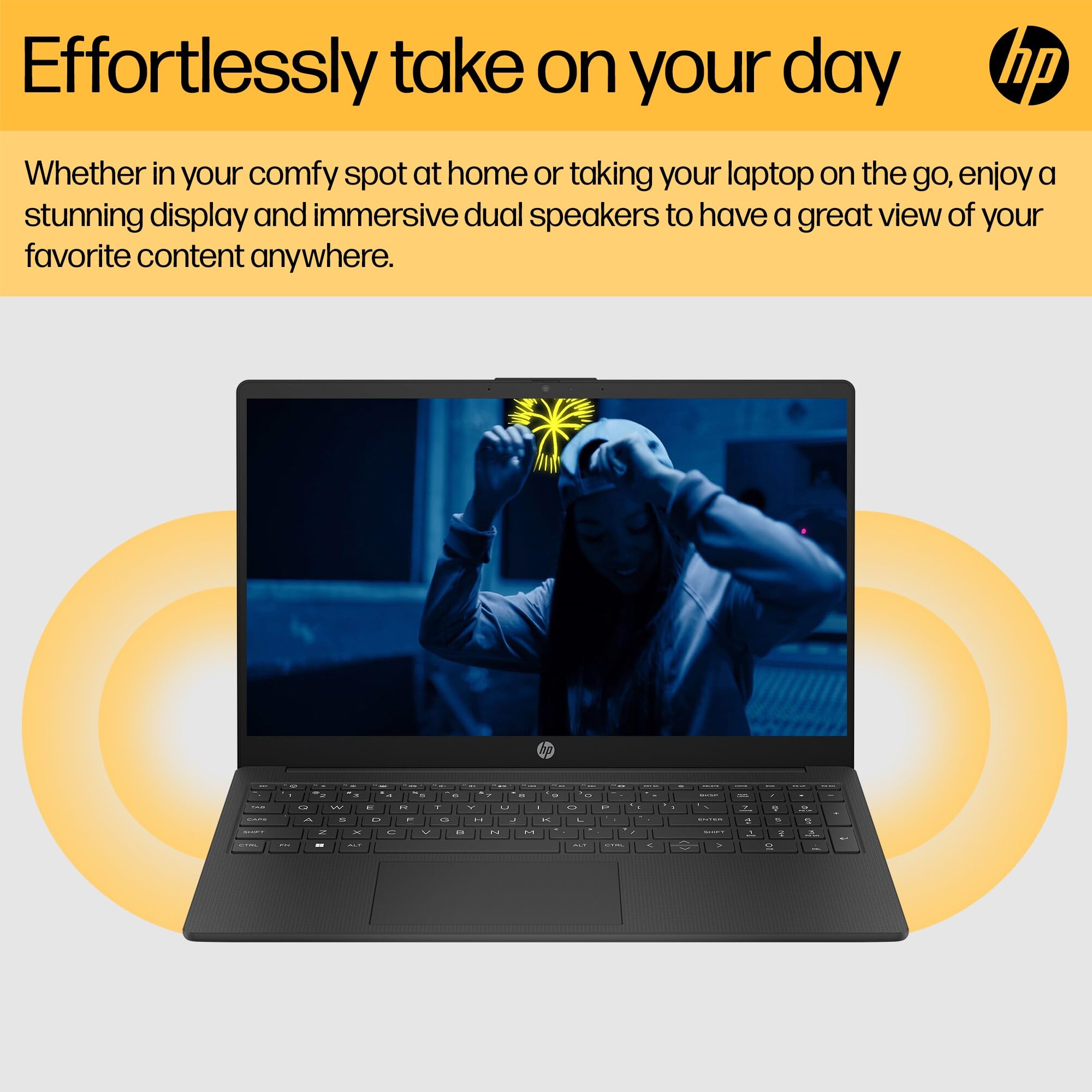 HP 15.6" Laptop | AMD Ryzen 3 7320U Processor | 8 GB RAM | 256 GB SSD | AMD Radeon Graphics | FHD Display | Up to 11hrs 15 mins battery | Win 11 | Dual Speakers | Jet Black | 15-fc0038sa