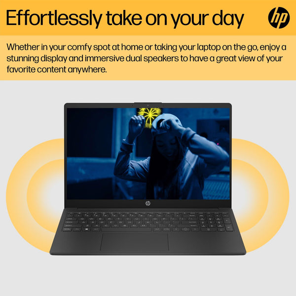 HP 15.6" Laptop | AMD Ryzen 3 7320U Processor | 8 GB RAM | 256 GB SSD | AMD Radeon Graphics | FHD Display | Up to 11hrs 15 mins battery | Win 11 | Dual Speakers | Jet Black | 15-fc0038sa