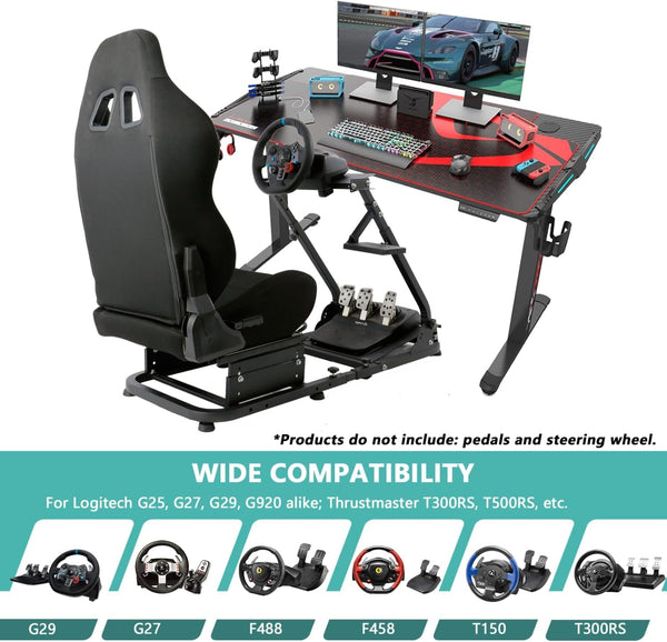 Dardoo Racing Simulator Cockpit with Black Seat Foldable Fit for Logitech Thrustmaster G27 G29 G920 G923 Steering Simulator Stand Adjustable Gaming Frame(Without wheel pedal handbrake shifter)