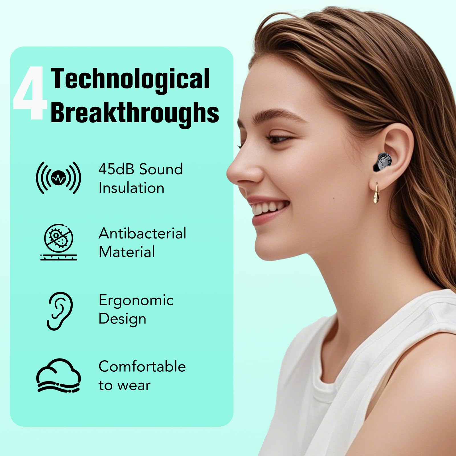 Ear Plugs for Sleep Noise Cancelling -45dB, Customized Soft Earplugs for Concert, 0 Pressure, Reusable Ear Plug for Noise Reduction with Case & 8 Eartips, for Sleep, Working, Studying, Traveling