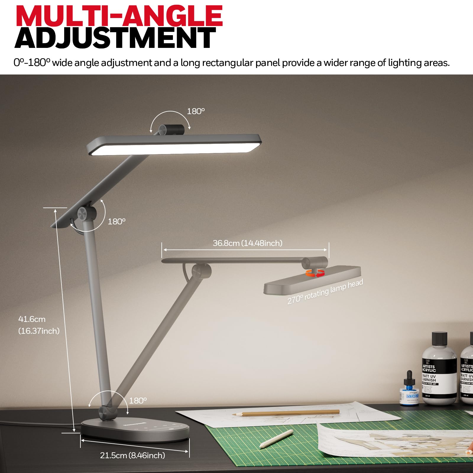 Honeywell LED Desk Lamp for Home Office - H4 Sunturalux™ Eye-Caring Desk Light, 14W Dimmable Table Lamp with 3 Color Modes, 5 Brightness Levels, Auto-Dimming, Timer, Touch Control Reading Lamp, White