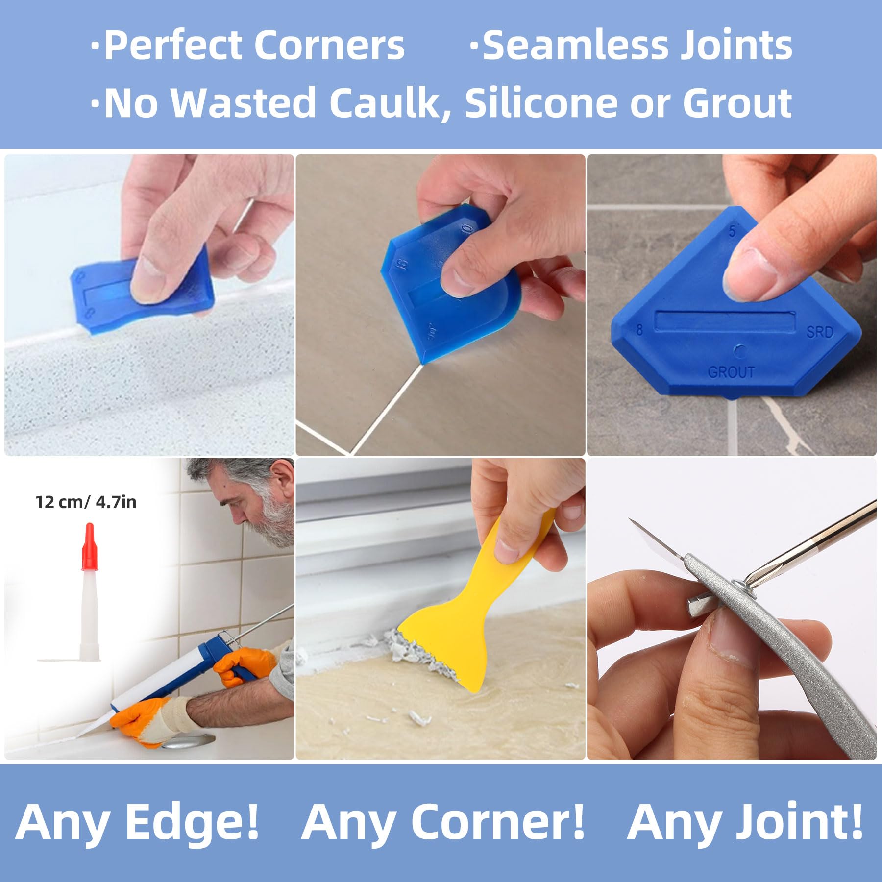 iLitLuk Drip-Free Caulking Gun Ratchet Rod Caulk Gun Applicator 15:1 Thrust Ratio Labor-Saving Lightweight Nylon Frame Cartridge Gun for 10oz/300ml Standard Caulk Tubes with Silicone Finishing Tools