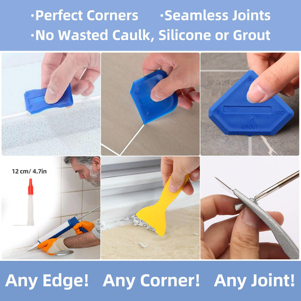 iLitLuk Drip-Free Caulking Gun Ratchet Rod Caulk Gun Applicator 15:1 Thrust Ratio Labor-Saving Lightweight Nylon Frame Cartridge Gun for 10oz/300ml Standard Caulk Tubes with Silicone Finishing Tools