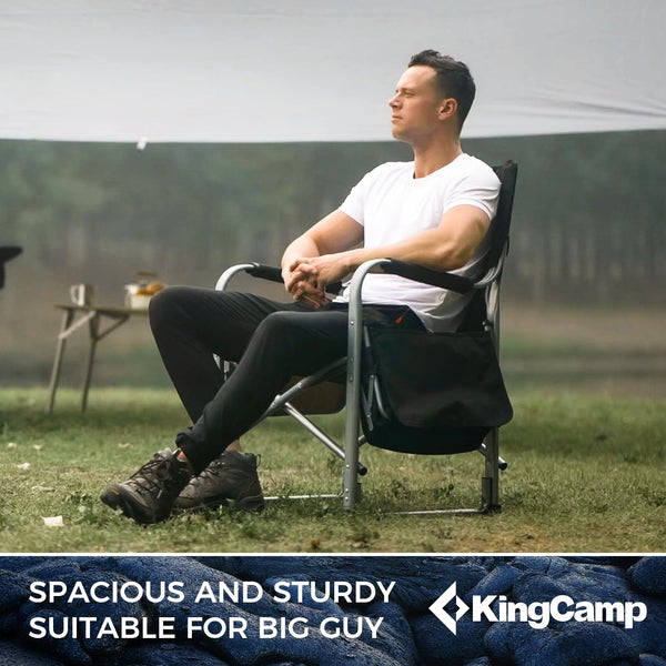 KingCamp Folding Camping Chairs for Adluts Heavy Duty Directors Chair with Cooler Bag and Side Table Support up to 150KG