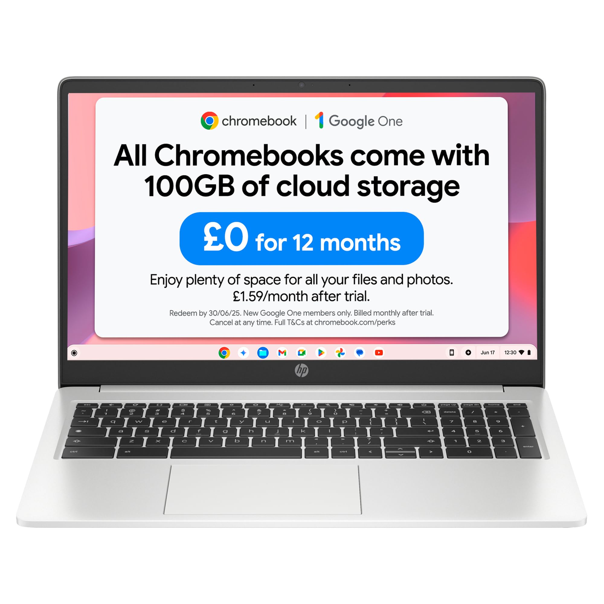 HP Chromebook 14" | Intel Processor N100 Processor| 4 GB RAM | 128 GB Flash Storage | Intel UHD Graphics | HD Display | Up to 12hrs battery | Chrome OS | Dual Speakers | Glacier Silver | 14a-nf0002sa
