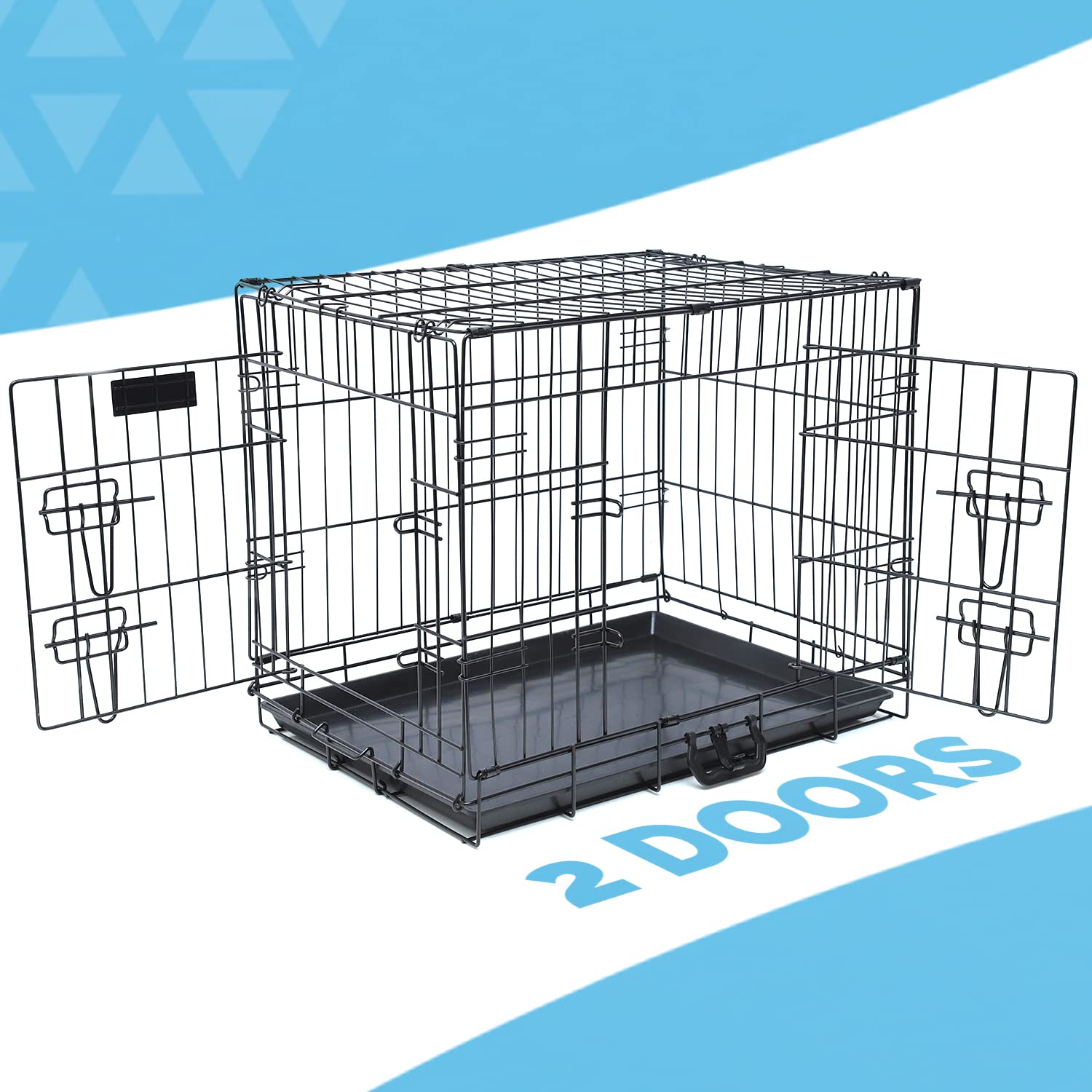 Furdreams 42-Inch Dog Cage Crate – Heavy Duty Black Metal Folding Crate with 2 Doors (Front & Side), Chew-Resistant Plastic Base Tray, and Carrier Handle – Ideal for Puppy Training (107 x 68.5 x 77cm)