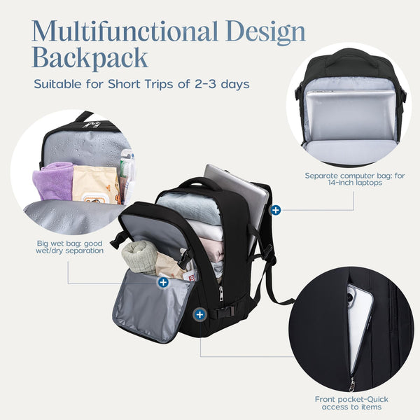 Xkdoai for Ryanair Cabin Bags 40x20x25, Travel Backpack with TSA Approved Clear Bag, Travel Bag Underseat Carry-ons Hand Luggage Bag for Travelling Casual Daypack for Ryan Air Plane