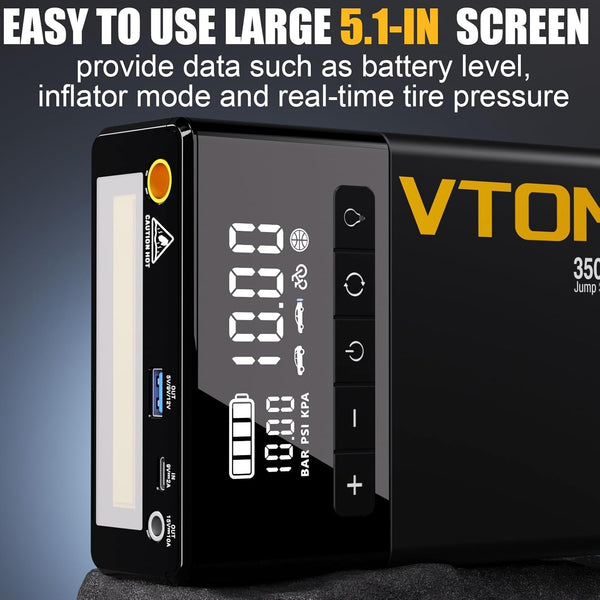 VTOMAN X1 Jump Starter Power pack with Air Compressor 2500A, Portable Car Battery Booster Jump Starter (Up to 8.5L Gas/6.0L Diesel Engines) Jump Pack with 150PSI Digital Tire Inflator