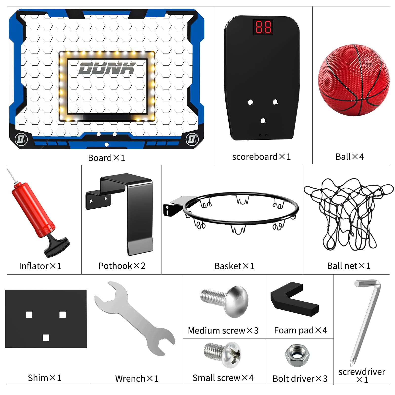 TEMI Basketball Hoop Indoor With 4 Balls, Over The Door for Kids and Adults, Toy Gift for Boys Girls Age 3-12 Years