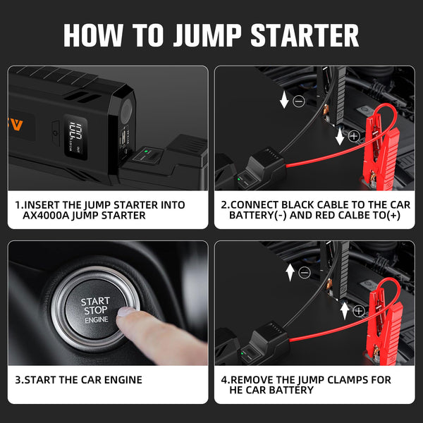 ASPERX 4000A Jump Starter Power Pack (up to All Gas or 10L Diesel Engine), 12V Car Battery Booster Pack Portable Jump Starter Power Bank with LED Display & USB-C for RV Truck SUV