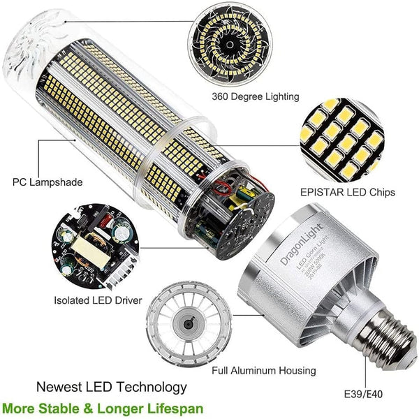 240W Super Bright LED Corn Light Bulb(1000 Watt Equivalent) - E40 Large Base LED Lamp - 5000K Daylight 32,400 Lumens for Large Area High Bay Lighting - Garage Warehouse Factory