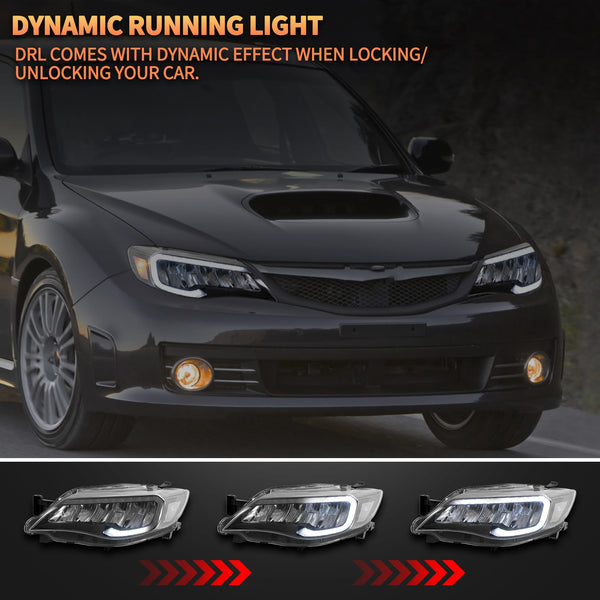 VLAND Motor LED Headlights compatible with Subaru Impreza WRX Halogen Model 2008-2014 [Not for xenon], w/Startup dynamic display, Passenger & Driver Sides for RHD