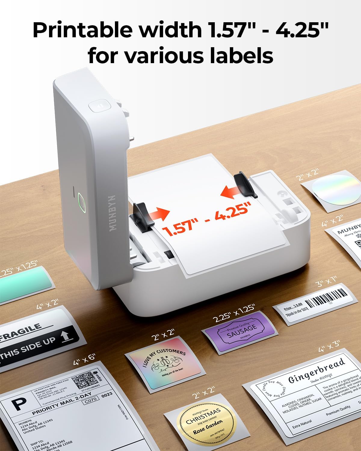 MUNBYN Bluetooth Shipping Label Printer, 4x6 Thermal Label Printer for Small Business, Compatible with iPhone, Android, Windows, macOS, Etsy, Shopify, eBay, Royal Mail, DHL, DPD, Evri, 403B, White