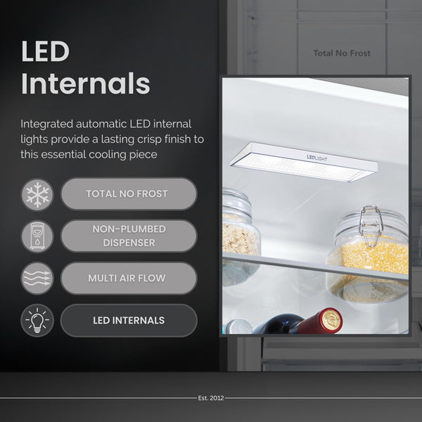 Teknix FFH1825WB 55cm Freestanding 50/50 Fridge Freezer - 256 Litre Capacity - Total No Frost - Non-plumbed Water Dispenser - Black, H182.5 x W55 x D56.2 (cm)