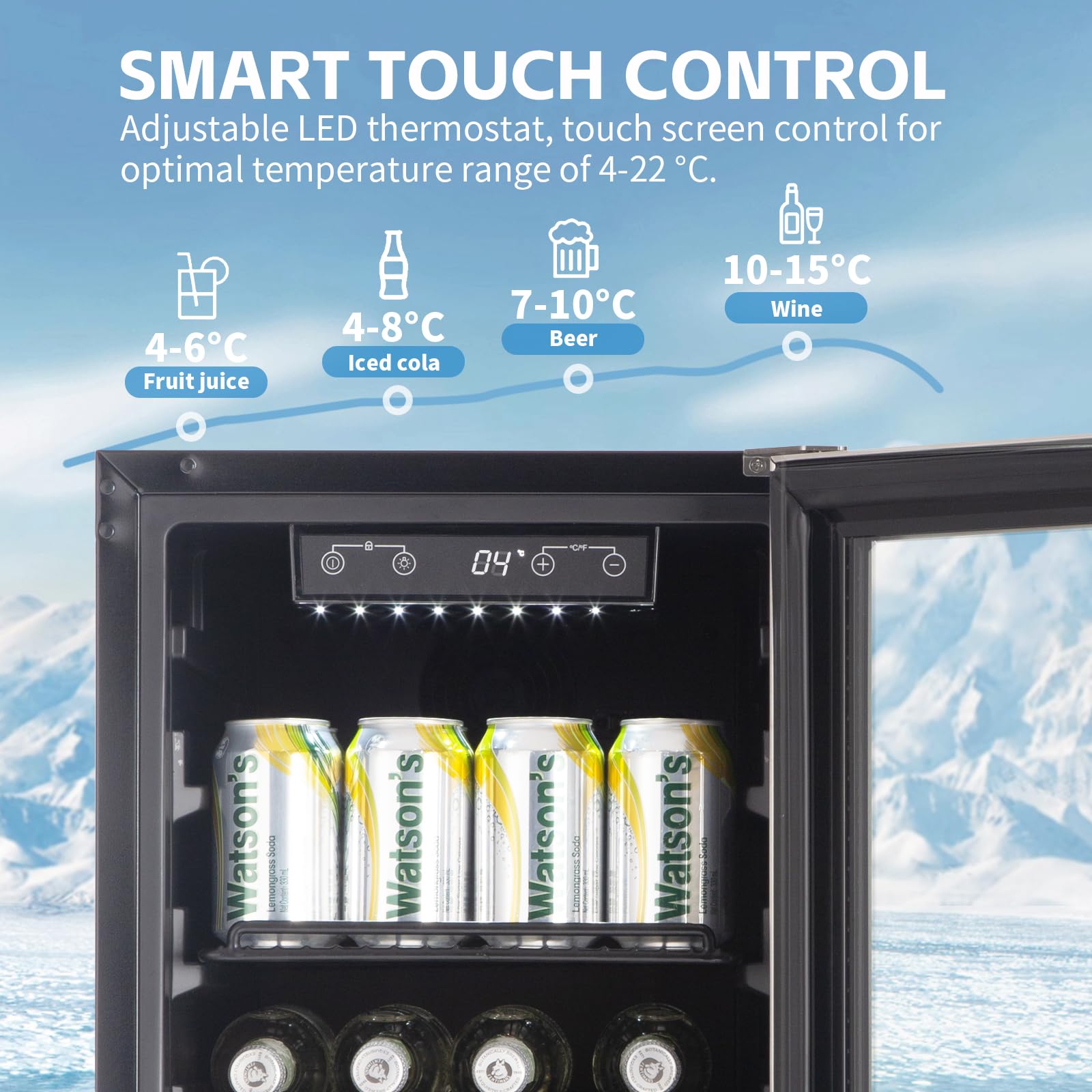 HCK 48L Mini Fridge with Glass Door, 0-15°C Cooling Zone and 2 Shelves, Compact Beverage Refrigerator Cooler for Bar and Living Room