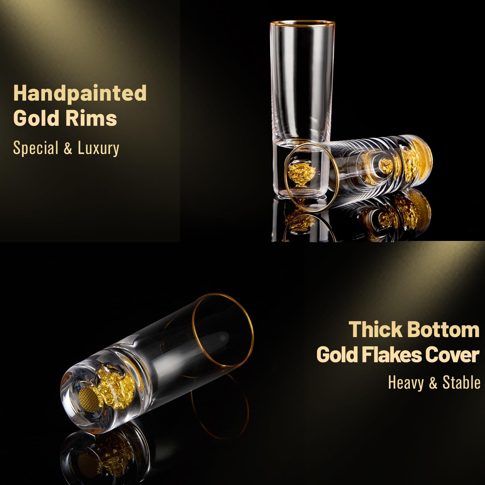 DUJUST Crystal 60ml Shot Glasses Set, Cool & Tall Shot Glasses Set Decorated with 24K Gold Leaf Flakes, BPA-Free & Lead-Free, Perfect for Dcor &