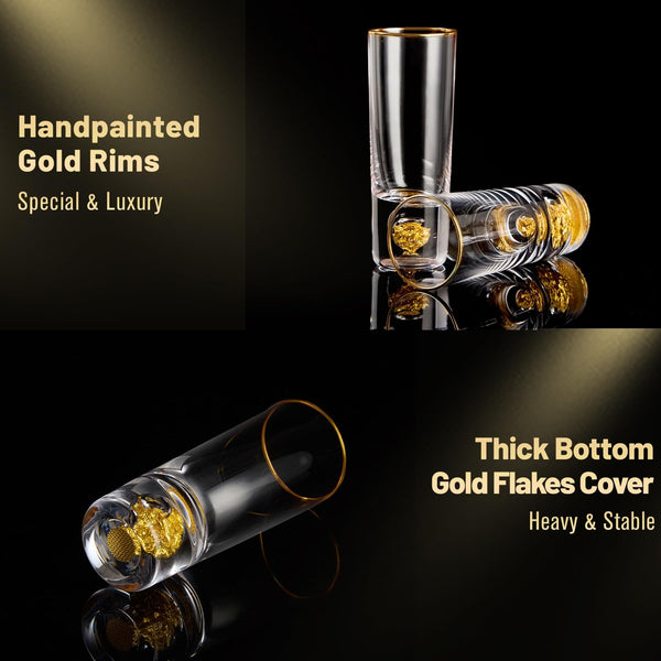 DUJUST Crystal 60ml Shot Glasses Set, Cool & Tall Shot Glasses Set Decorated with 24K Gold Leaf Flakes, BPA-Free & Lead-Free, Perfect for Dcor &