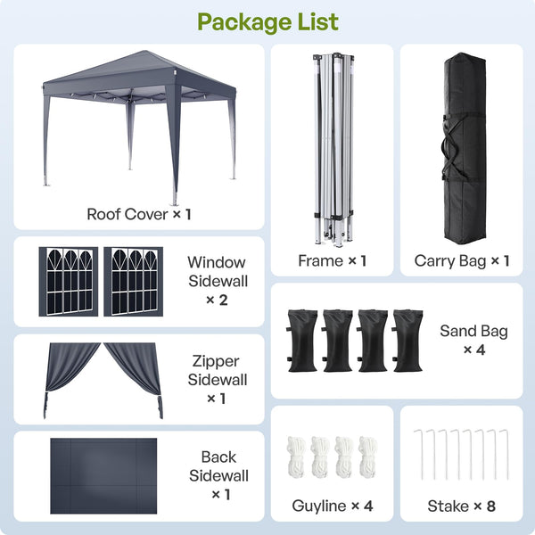 Driftalia Gazebo with Sides 3m x 3m, Waterproof Pop Up Gazebo with 4 Sandbags and Carry Bag for Parties, Camping, Commercial Events - Dark Grey