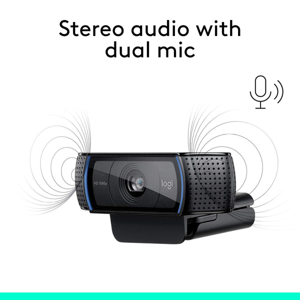 Logitech C920 HD Pro Webcam, Streaming, Full HD 1080p/30fps Video Calling, Clear Stereo Audio, HD Light Correction, Works with Skype, Zoom, FaceTime, Hangouts, PC/Mac/Laptop/Macbook/Tablet - Black