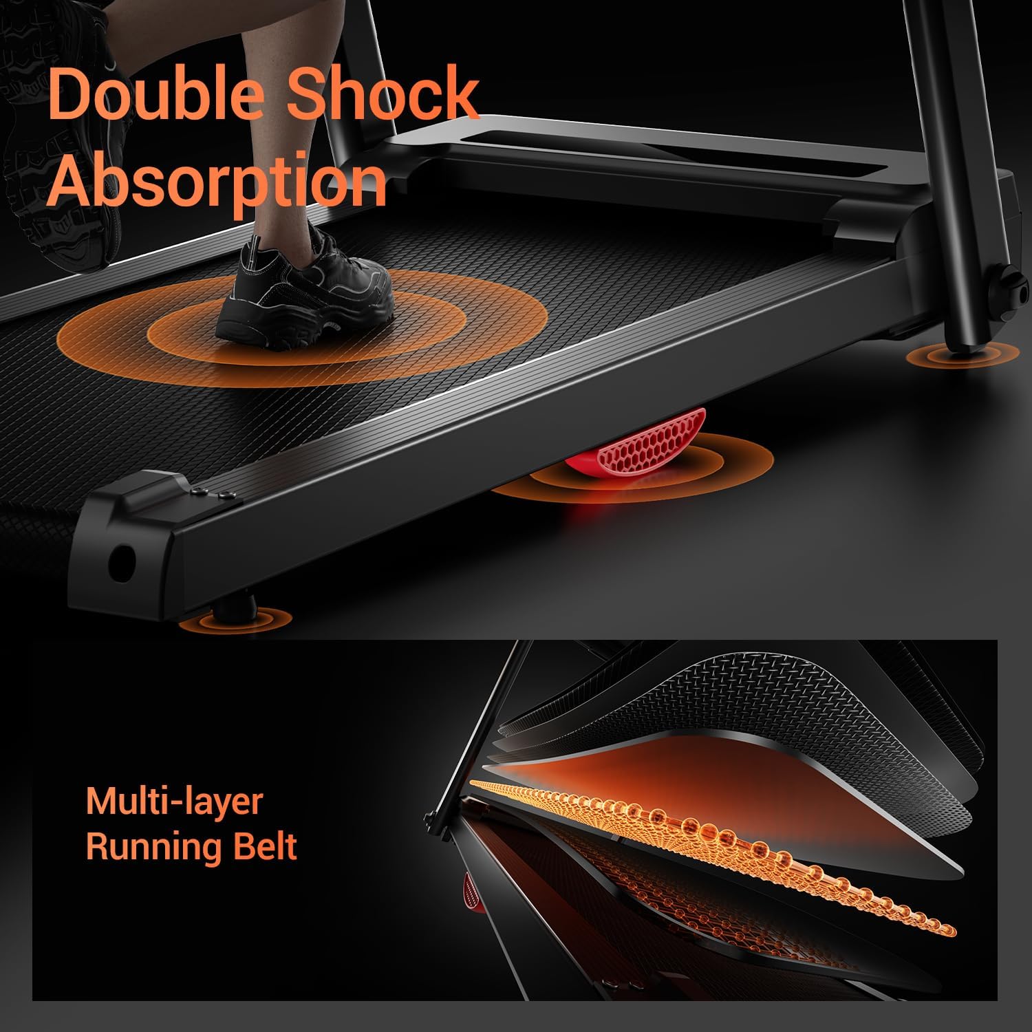 Treadmills for Home, 3.0HP Quiet Brushless Folding Treadmill with Heart Rate Sensor, Dual Cushion System, 300lbs Weight Capacity, Holder for Cup & Phone