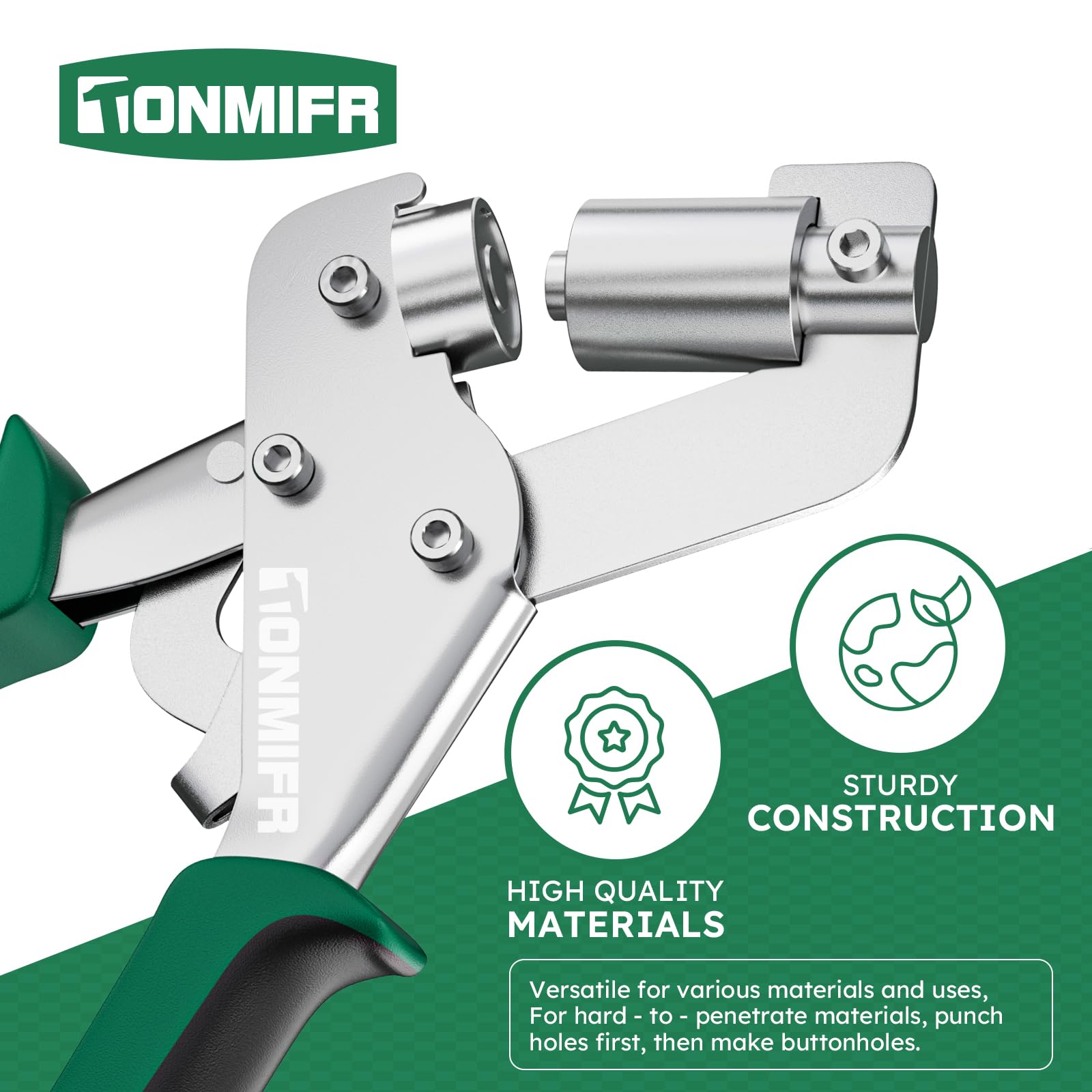 Professional Leather Hole Punch Plier - Tonmifr Heavy Duty 6 Sizes Belt & Watch Band Hole Puncher Tool, Leather Craft Tool for Belts, Handbags, Straps, Precision Ground Punches with Non-Slip Grips