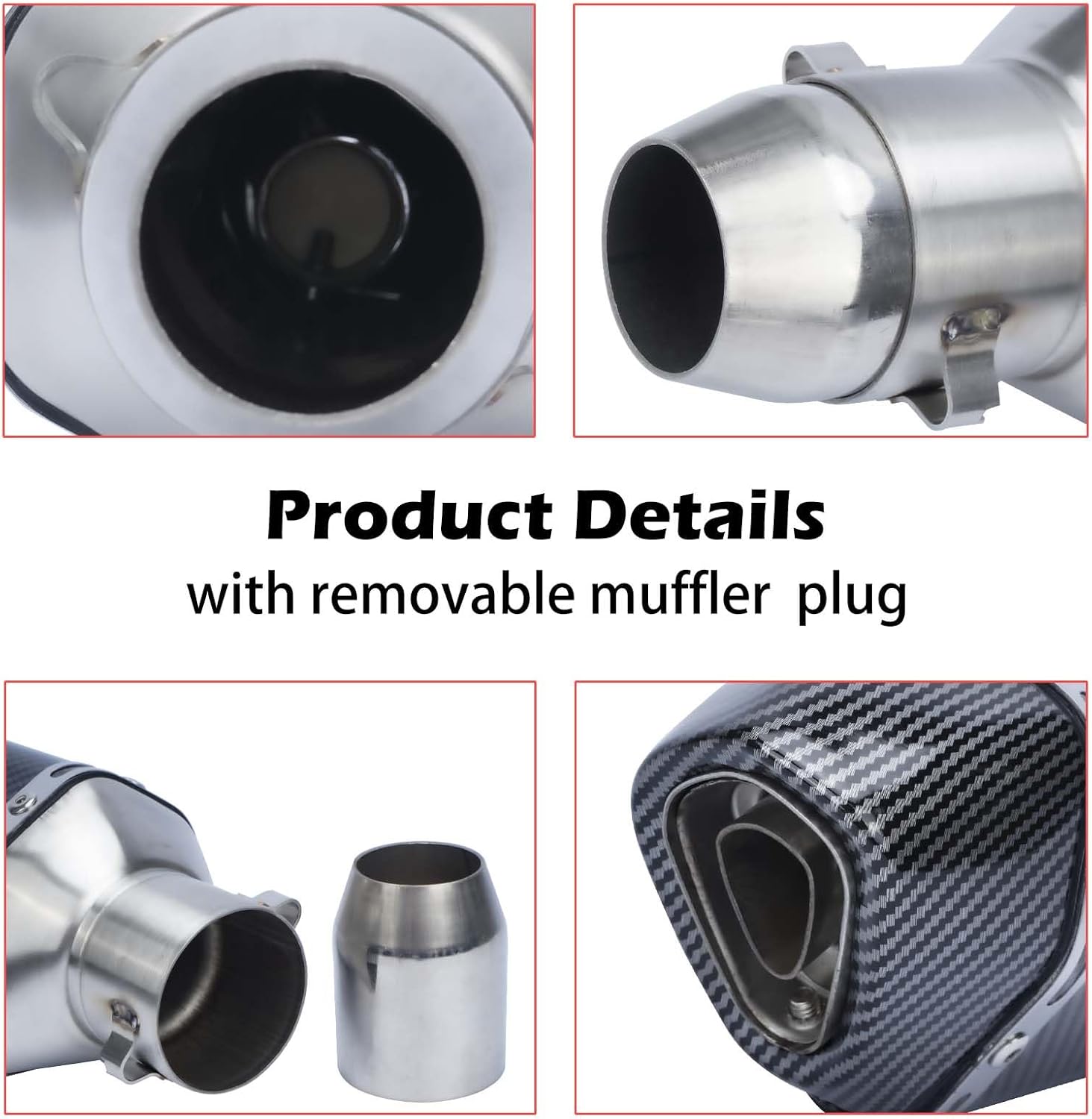 Motorcycle Slip On Exhaust Muffler, 38-51mm/1.5-2in Inlet Stainless Steel Universal Motorcycle Exhaust Mufflers Exhaust Muffler Carbon Fiber Pipe for Motorcycles Modification