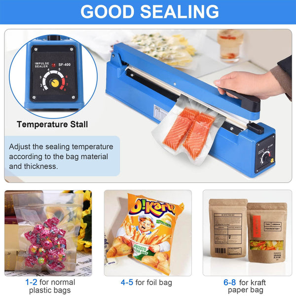 Heat Sealer, Plastic Bag Sealer, Impulse Heat Sealer, Tabletop Impulse Sealer, Manual Bags Sealer, Heat Sealing Machine,for Plastic Bags PE PP Bags &