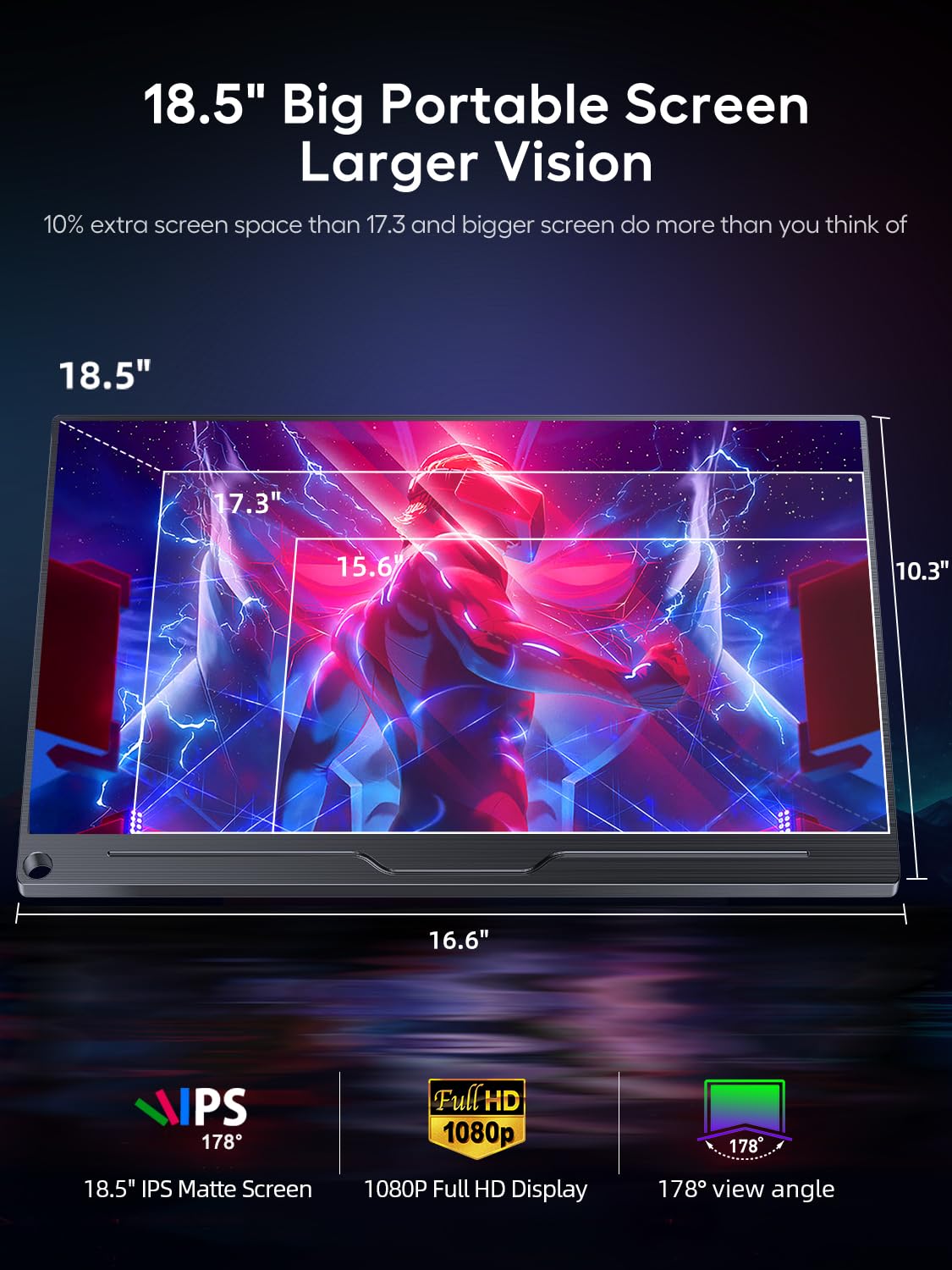 UPERFECT Portable Monitor 18.5 Inch 120Hz，Portable Gaming Monitor 1080P FHD 100% sRGB Matte Screen, IPS HDR FreeSync Speaker HDMI USB C Monitor, VESA & Smart Cover