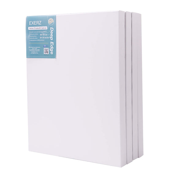EXERZ 40x50cm Canvas Deep Edge 4pk Artist Framed 3.8cm Thick 380GSM Pre-Stretched 100% Cotton/Blank/Triple Primed/Acid Free/Medium Grain//Acrylic, Oil