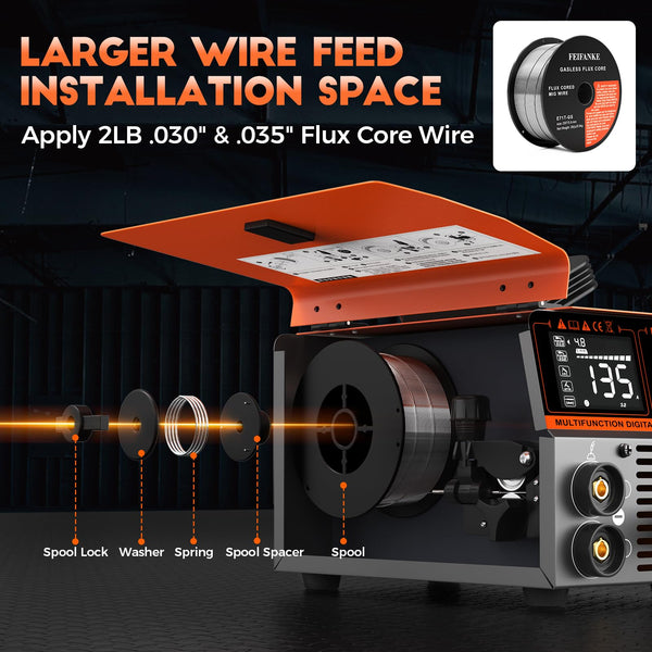 FEIFANKE MIG Welders 240V 250A 6 in 1 Without Gas MIG/Gas MIG/MMA/Lift TIG/Spot Welding/Single Pulse MIG Welding Machine IGBT Inverter Gasless MIG Welders with Fast Wire Feed Gas Test