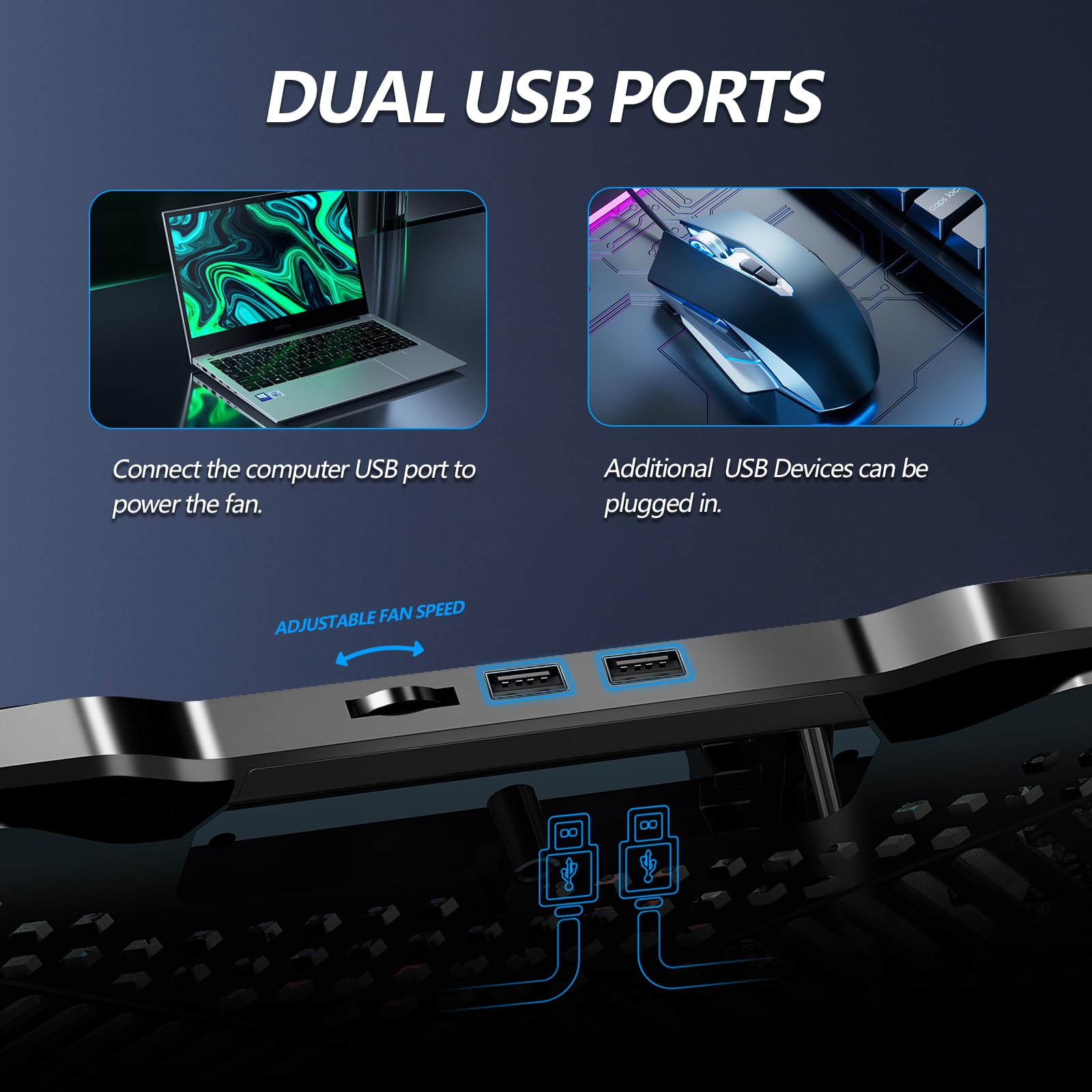 AIMIUZI Laptop Cooling Pad, Laptop Cooler for 12-15.6 Inch Notebooks, Laptop Cooling Stand with 5 Quiet Fans, 5 Height Adjustable, 2 USB Ports, Phone Stand (Black)