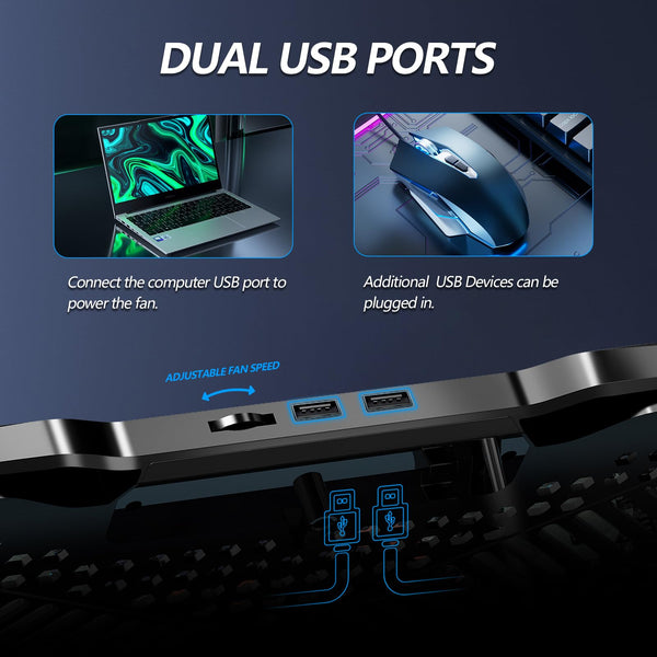 AIMIUZI Laptop Cooling Pad, Laptop Cooler for 12-15.6 Inch Notebooks, Laptop Cooling Stand with 5 Quiet Fans, 5 Height Adjustable, 2 USB Ports, Phone Stand (Black)