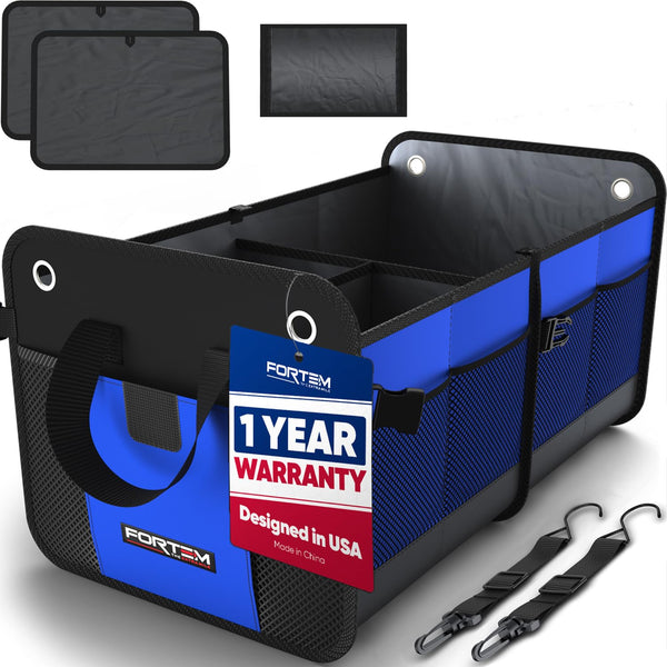 FORTEM Car Boot Organiser, SUV Boot Tidy, Trunk Storage, Collapsible Multi Compartment Car Organiser, Non Slip Bottom, Adjustable Securing Straps, Foldable Cover (65L)