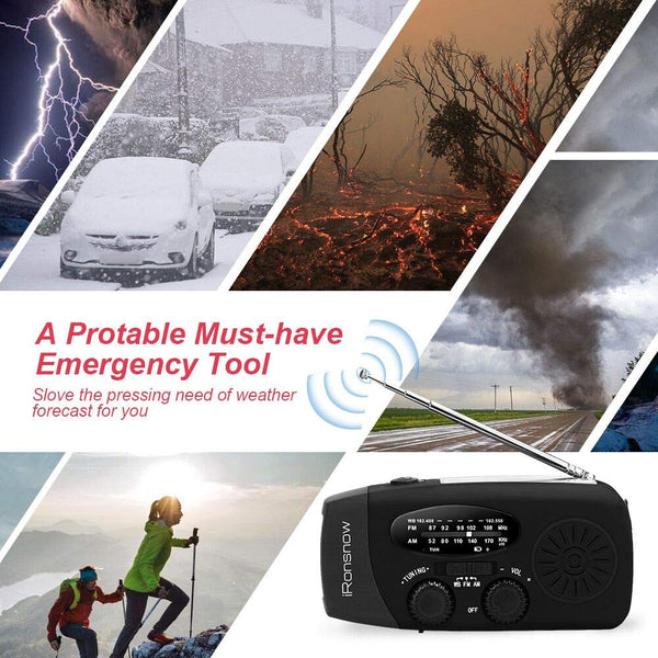iRonsnow Solar Emergency Hand Crank Weather Radio, Portable Self Powered NOAA AM/FM Radios with SOS Alarm LED Flashlight 2000mAh Smart Phone USB Charger for Camping (Red)